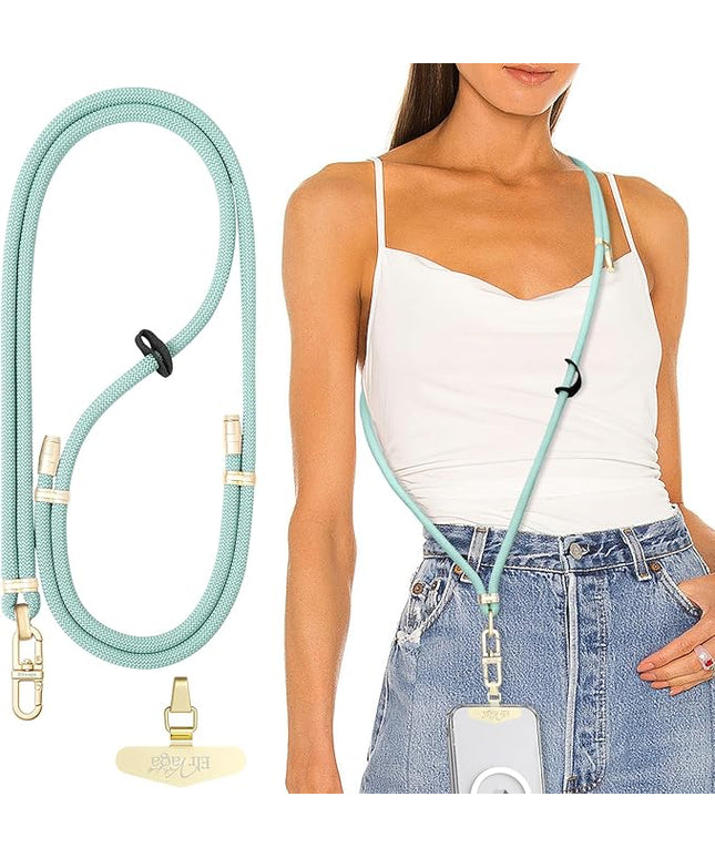 Adjustable Anti-Theft Phone Lanyard Neck & Crossbody Strap with 0.2mm Metal Tab & Comfort-Fit 8mm Rope (Blue)
