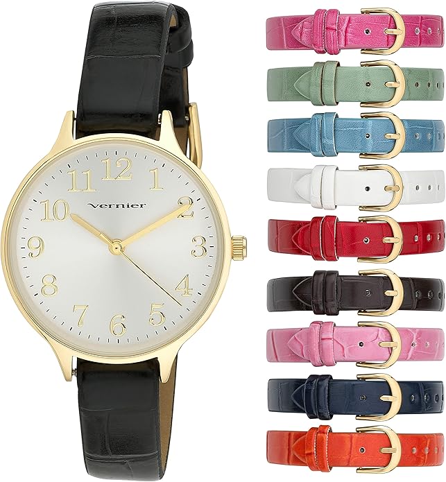 Vernier Women's Easy Read Round Watch with 10 Interchangeable Vegan Straps (VNR11205)