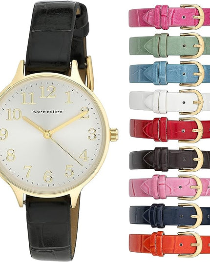 Vernier Women's Easy Read Round Watch with 10 Interchangeable Vegan Straps (VNR11205)