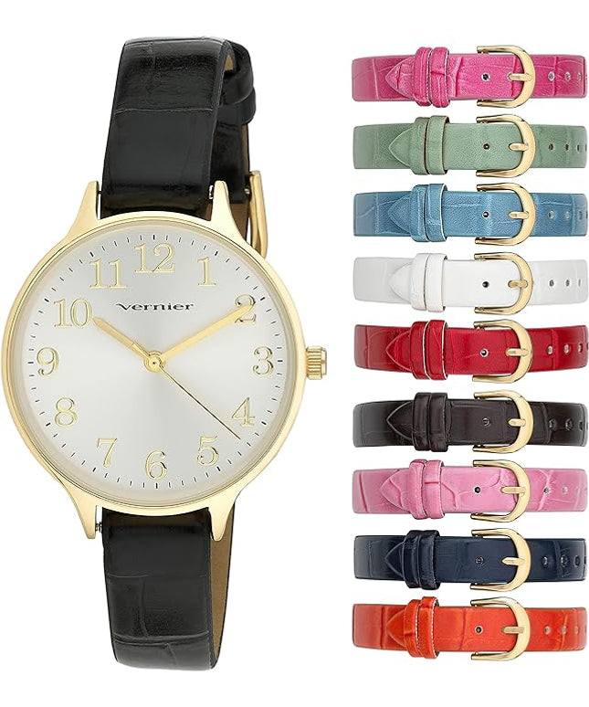 Vernier Women's Easy Read Round Watch with 10 Interchangeable Vegan Straps (VNR11205)