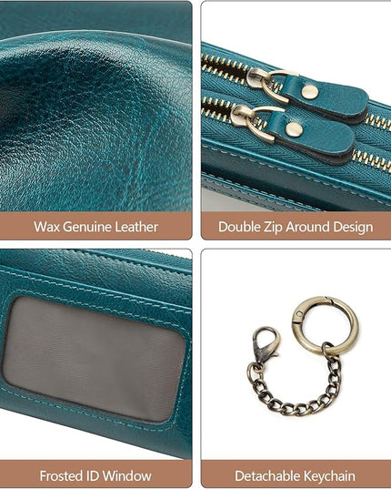 TFKGS Credit Card Holder for Women RFID Wallet Leather Womens Wallet with Zipper Blocking Keychain Card Accordion Wallets Gifts for Women Blue