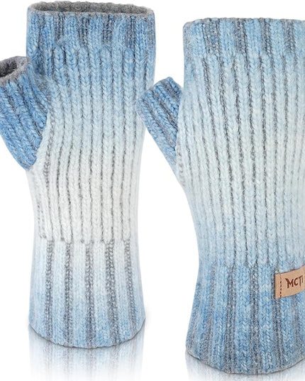 MCTi Winter Gloves for Women, Fingerless Mittens Knitted, Typing Gloves with Long Wrist Cuff, Warm for Cold Weather