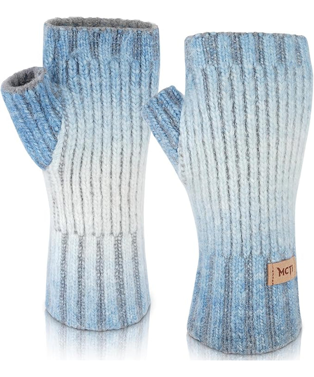 MCTi Winter Gloves for Women, Fingerless Mittens Knitted, Typing Gloves with Long Wrist Cuff, Warm for Cold Weather