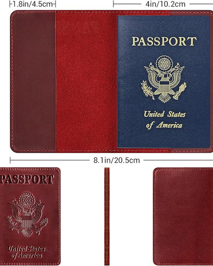 BIAOTIE Premium Leather Passport Holder Covers, Rfid Travel Wallet Passport Document Holder, Travel Essentials Wallet Cover Case for Men and Women (Wine Red)
