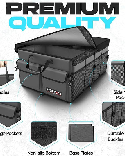 FORTEM Trunk Organizer For SUV Car Trunk Organizer, Foldable Storage, Car Accessories for Women Men, Collapsible Bag, Perfect Christmas Gifts, 600D Oxford, Non Slip Bottom, Straps, Soft Cover (50L)