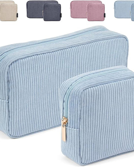 MAGEFY Small Makeup Bag for Purse Mini Cosmetics Bag Corduroy Cute Cosmetic Pouch for Women with Slip-in Pockets