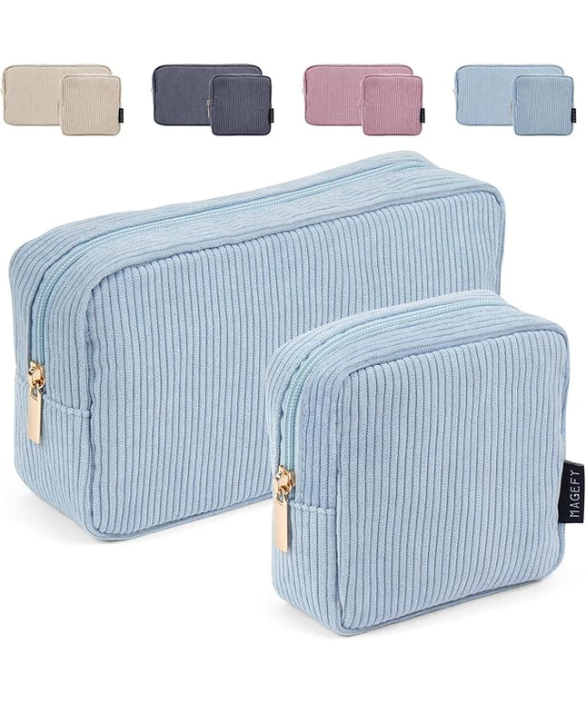 MAGEFY Small Makeup Bag for Purse Mini Cosmetics Bag Corduroy Cute Cosmetic Pouch for Women with Slip-in Pockets