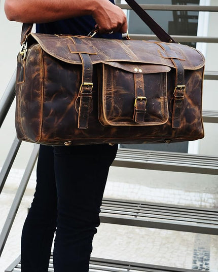 Urban Dezire Leather Duffel Travel Gym Overnight Weekend Leather Bag Sports Cabin