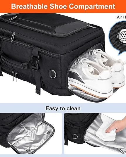 PIJUSHI Travel Backpack for Women Men Flight Approved Carry on Bag 16 inch Laptop Personal Item Daypack with Shoe Compartment(PE038 Black)