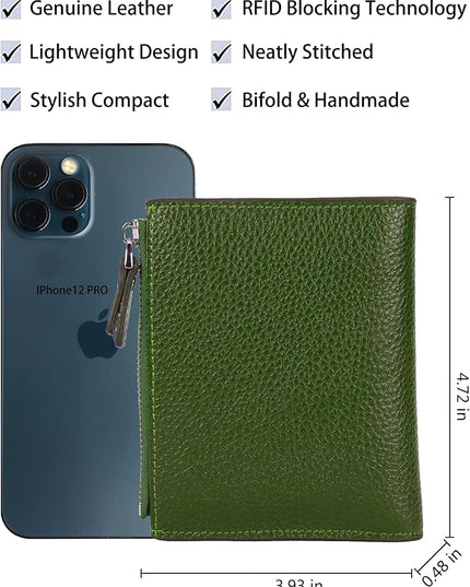 AINIMOER Women's RFID Blocking Leather Small Compact Bi-fold Zipper Pocket Wallet Card Case Purse with id Window