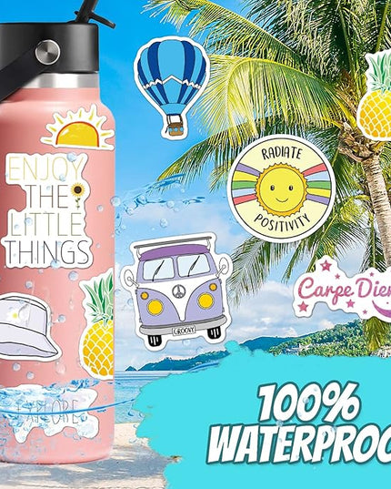 120 Pcs Preppy Stickers, Summer Stickers for Water Bottles Girls, Laptop Accessory Waterproof, Cute Decals for Phone Waterbottle MacBook Cup, Summer Themed Stickers for Teens