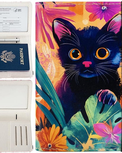 Pink Passport Holder,Cute Passport Cover,Travel Wallet with Credit Card Slots Rfid passport Wallet Waterproof Documents Organizer Women Men (Cute Cat)