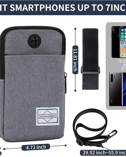 Cell Phone Purse Waist Pack Bag Travel Crossbody Bag Wristband Sport Armband Wallet with Removable Shoulder Strap (Dark Grey)