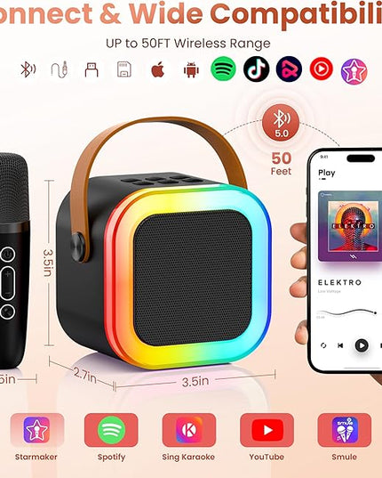 Mini Karaoke Machine for Kids Adults, 2026 TOP Birthday Gifts for Girls Boys 3,4,5,6,7,8+Year Old Toddler Toys, Portable Bluetooth Speaker with 2 Wireless Karaoke Microphones Player Valentine(Black)