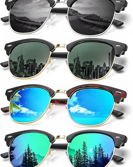 KALIYADI Sunglasses Men Polarized Sunglasses for Men Women Unisex Semi-Rimless Frame Retro Driving Sun Glasses UV Blocking