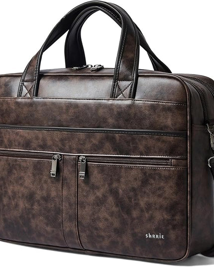 Shrrie Leather Messenger Bag for Men&Women 16 inch Laptop Bag,Water-Resistant Retro Leather Briefcase for Men Business,Work