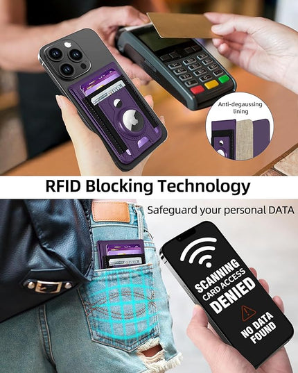 for Magsafe Wallet Stand with Airtag Holder, Strongest Magnetic Wallet for iPhone 17/16/15/14/13/12 Series, ID Window, 4 Card Slots, 10 Cards Holder, Vegan Leather, RFID Blocking, Purple