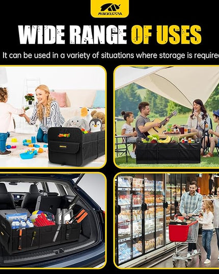 MIKKUPPA Car Trunk Organizer - 105L Collapsible Large Trunk Organizer for Groceries, Trunk Storage Organizers for SUV Auto Truck Van with Non Slip Bottom (Black)