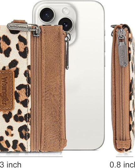 Montana West Wrangler Small Wallet for Women Leopard Print Wristlet Wallets Mini Change Pouch Tan