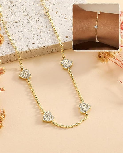 FUNEIA Dainty Silver Gold Bracelets for Women Trendy Non Tarnish 14K Gold Plated Waterproof Diamond Bracelets Cute Stackable Heart Butterfly Clover Cross Evil Eye Charm Bracelet Stack Jewelry Gifts