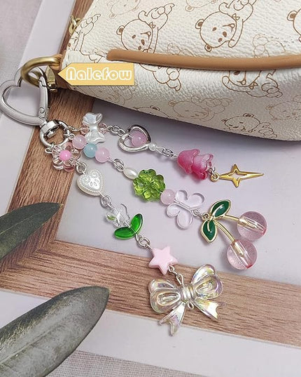 Keychain Bag Accessories Cute Cherry Strawberry Flower Keychains Accessories Decor for Keys Bags Purses Gift