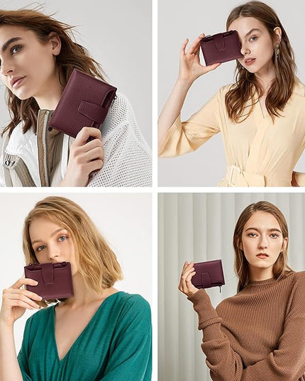 Airkit Small Wallet Women RFID Blocking Soft Leather Bifold Compact Card Holder Wallet for Women with Zipper Coin Pocket 4 ID Window