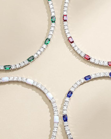 FANCIME Birthstone Bracelet for Women, Sterling Silver 4x6mm Gemstone Tennis Bracelet Bolo Adjustable Chain Fine Jewelry Birthday Gifts for Women Mom Wife Her