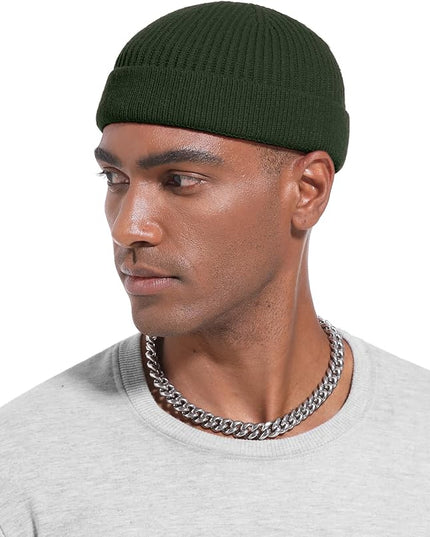 Short Fisherman Beanie for Men Women, Wool Knit Cuff Warm Winter Hats, Trawler Beanie Watch Caps Soft Skullcap