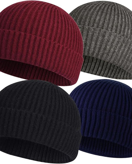 ROYBENS 4 Pack Wool Fisherman Beanies for Men, Knit Short Watch Cap Winter Warm Hats