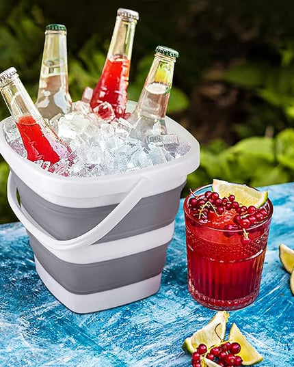 2 Pack Collapsible Buckets 5L 1.3Gallon Small Cleaning Bucket for Household Portable Plastic Bucket Outdoor Car Washing Tub Foldable Camping Beach Sand Water Pot Pail Space Saving Square Grey