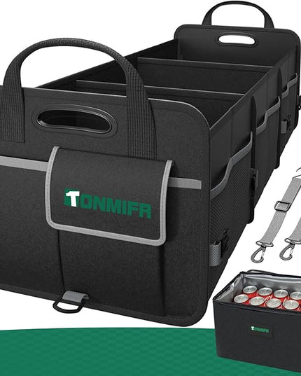112L Large Capacity Car Trunk Organizer with 20L Insulated Fresh-Keeping Bag, Heavy-Duty 600D Waterproof Oxford Collapsible Storage for SUV, Sedan, Truck, 2 Securing Hooks & Reflective Strips
