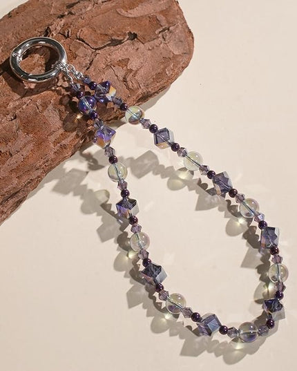 Cell Phone Wrist Strap Crystal Beaded Phone Bracelet Strap For Women Sparkling Beads Wristlet Lanyard Beaded Chain (Night Purple)