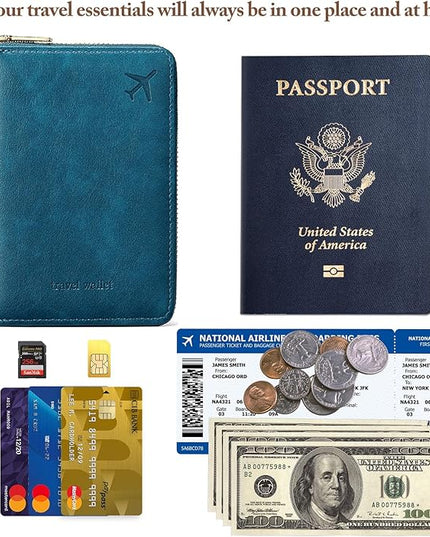 Passport Holder for Travel Women and Men RFID Passport Holder with Card Slots Holder Passport Case Passport cover Passport Wallet Travel Essentials and Accessories (Short Zipper, SZ-Blue)