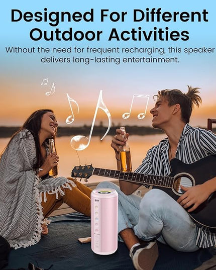 Portable Bluetooth Speaker, 2026 Bluetooth 5.4 Wireless Speaker with 20W HD Loud Stereo Sound, 20H Playtime, LED Lights, IP7, TWS Pairing, Built-in Mic, for Outdoor, Home, Beach, Party, Gift, Pink