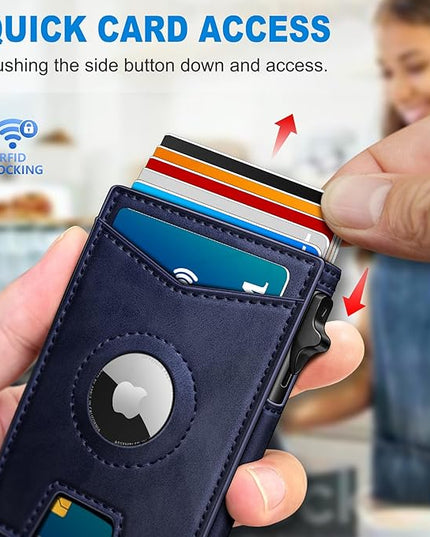 miyozi Airtag Wallet for Men Money Clip 9-Card Pop-Up Credit Card Holder with ID Window RFID Blocking Metal Case Magnetic Closure Front Pocket Wallet Gift Box