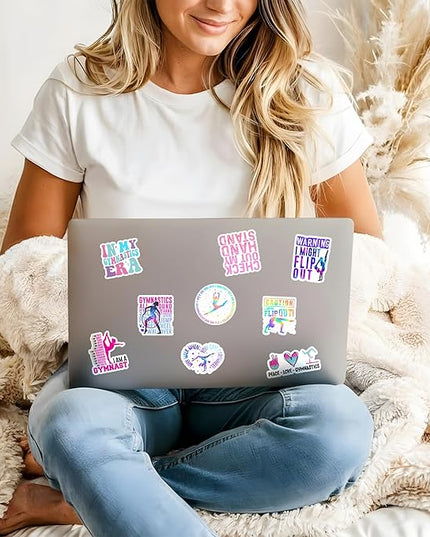16PCS Gymnastics Stickers for Girls Kids, Gymnastics Stickers for Water Bottles Scrapbook Poster Board, Gymnastics Vinyl Stickers Waterproof Favors for Party
