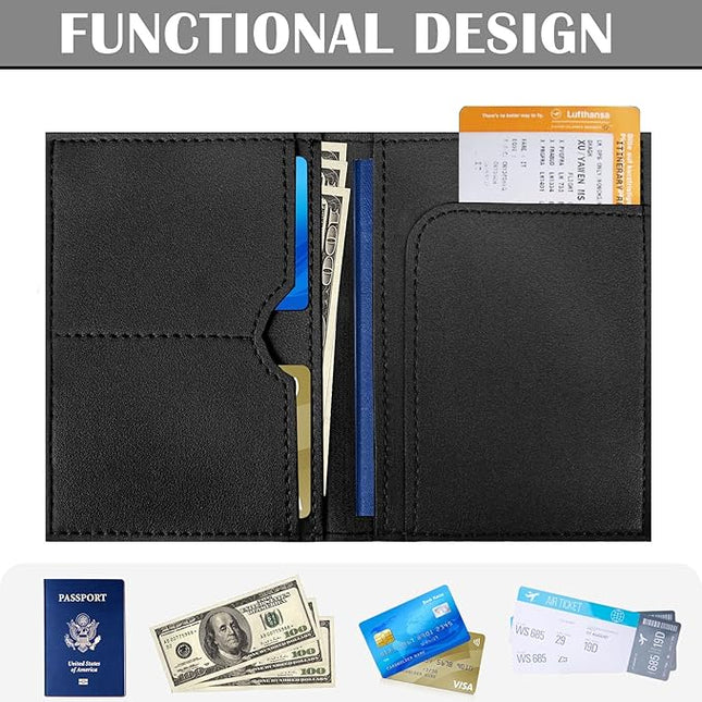 COSHAYSOO Black Passport Cover and Initial Luggage Tag Set TSA Approved with Preppy Chenille Letter Patch, Trendy Traveling Bag Backpack Suitcase Identifier Stocking Stuffer Gifts for Women Girls (P)