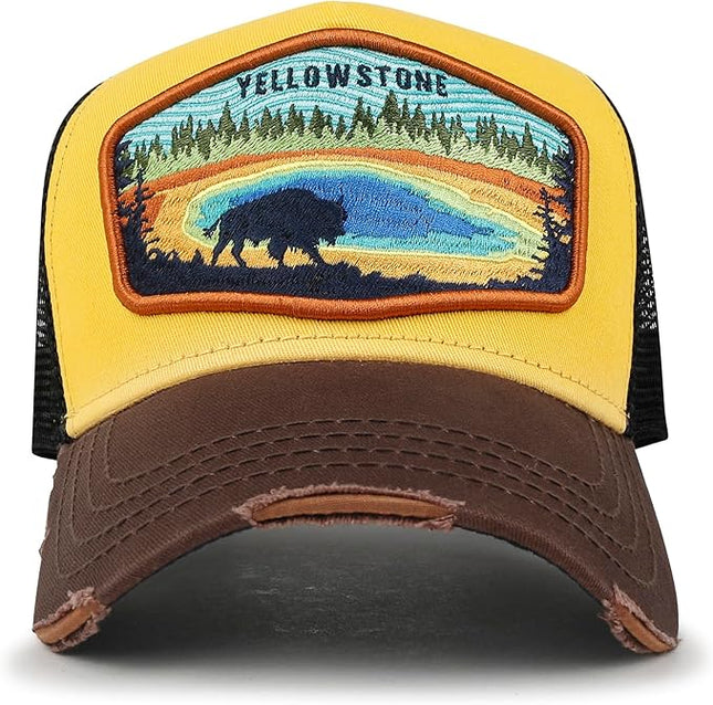 ililily Premium Howels Embroidery Vintage Baseball Cap Distressed Trucker Hat
