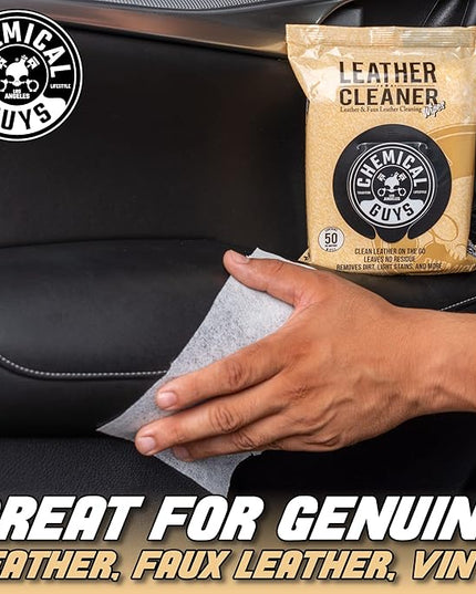 Chemical Guys Leather Cleaner Wipes Mega - Interior Leather Wipes for Cars,Natural,Synthetic,Faux & Pleather Surfaces,Safe for Cars,Trucks,Furniture,Boots & More,Convenient,50 Count (Pack of 6)