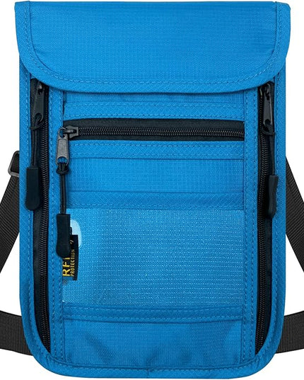 sundee Travel Neck Wallet with Double Zippers, RFID Blocking Passport Holder with Adjustable Neck Strap for Men and Women to Keep Cash, Credit Cards and Travel Documents Safe - Lake Blue