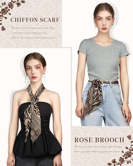 Chiffon Scarf for Women, Removable Flower Neck Scarf Light Soft Fashion Rose Scarves Versatile Headband or Hair Band