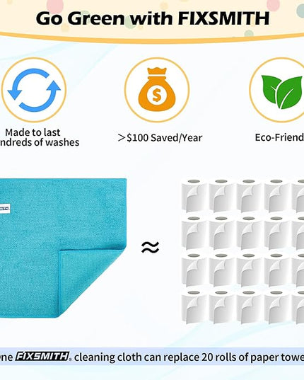 FIXSMITH Microfiber Cleaning Cloth, 50 Pack Cleaning Rags, Cleaning Towels for Housekeeping, Kitchen, Car, Lint-Free, Reusable Shop Towels with 5 Colors (Green/Blue/Yellow/Orange/Pink), 12"X12"
