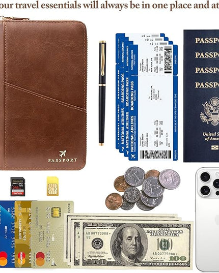 Passport Holder for Travel Women and Men RFID Passport Holder with Card Slots Holder Passport Case Passport cover Passport Wallet Travel Essentials and Accessories (Zipper, ZN-DarkBrown Zipper)