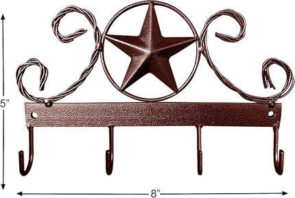 EcoRise Brown Texas Country Western Key Holder - Rustic Wall Décor Key Hanger for Home, Vintage Metal Key Hangers for Wall, Star Key Rack Hook Wall Holders, Multiple Hooks for Keys (Brown)