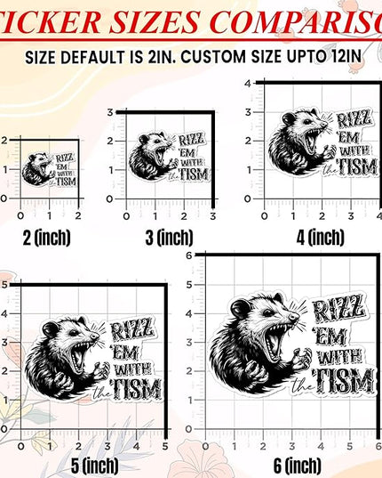 3 Pack Rizz ’Em with The Tism Sticker 2" – Funny Angry Possum Meme Decal – Dark Humor Opossum Sarcastic ADHD Autism Humor Waterproof Vinyl for Laptop Water Bottle Car Gift