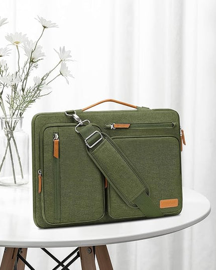 MOSISO 360 Protective Laptop Shoulder Bag,17-17.3 inch Computer Bag Compatible with MacBook, HP, Dell, Lenovo, Asus Notebook,Side Open Messenger Bag with 4 Zipper Pockets&Handle, Olive Green