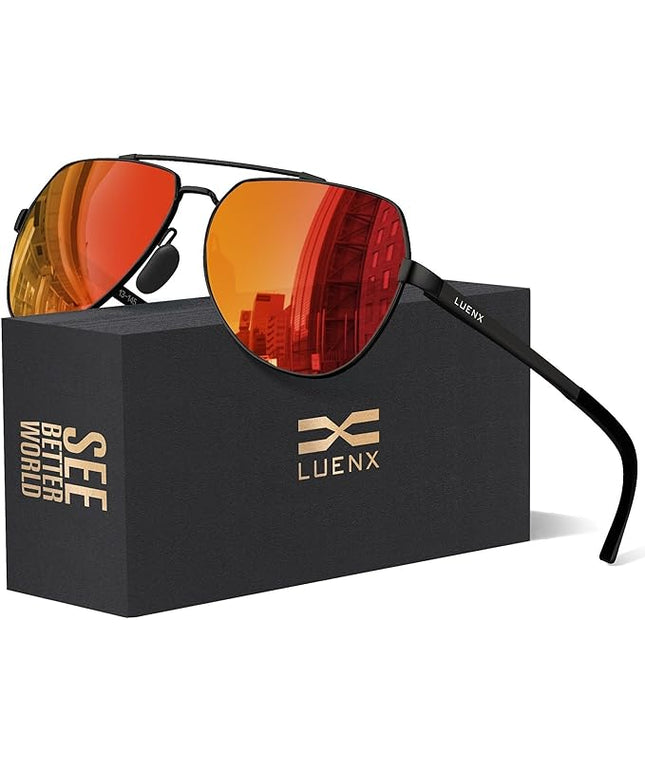 LUENX Aviator Sunglasses for Men Women Polarized New Shades Large Metal Frame - UV 400 Protection