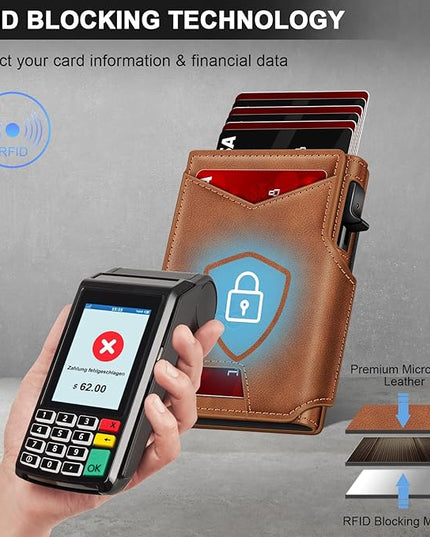 Wallet for Men Wallet with Slim Pop Up Card Holder 9-13 Cards, Bifold Minimalist Smart Wallet RFID Blocking Credit Card Holder with ID Window & Stretchable Cash Slot Compact Metal Aluminum Card Case