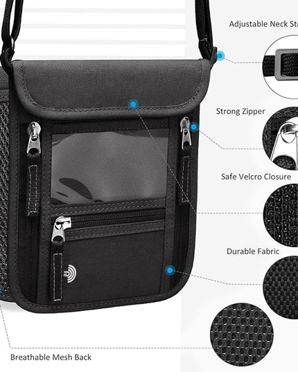 WALNEW Passport Holder Neck Pouch Travel Wallet for Women and Men, RFID Blocking Security Slim Traveling Wallet with Around Neck Lanyard Strap