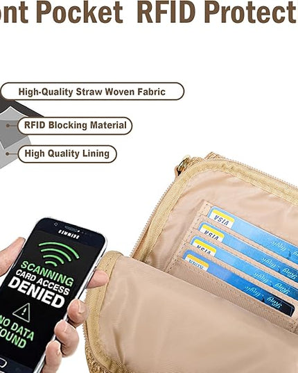 Haytijoe Straw Crossbody Bags for Women Small Summer Purse Woven RFID Cross Body Phone Wallet for Beach Hawaiian Travel Gifts